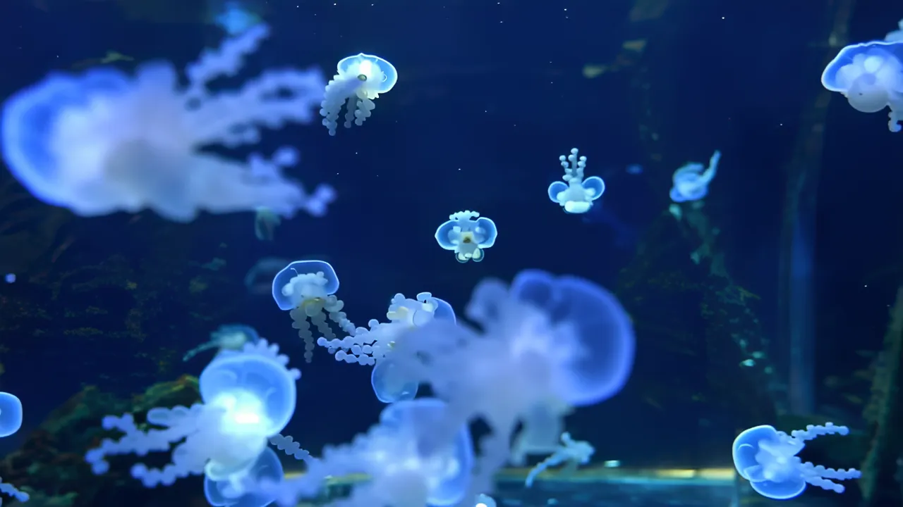 Drifting Jellyfish in a Softly Lit Aquarium