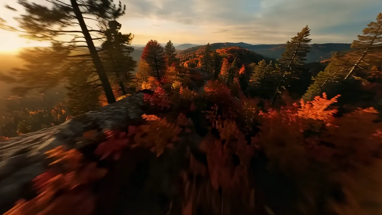 Drone View of Mountain Ridge in Autumn Colors