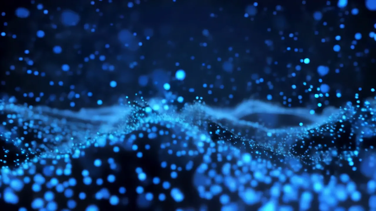 Dynamic Abstract Blue Particles in Flowing Motion