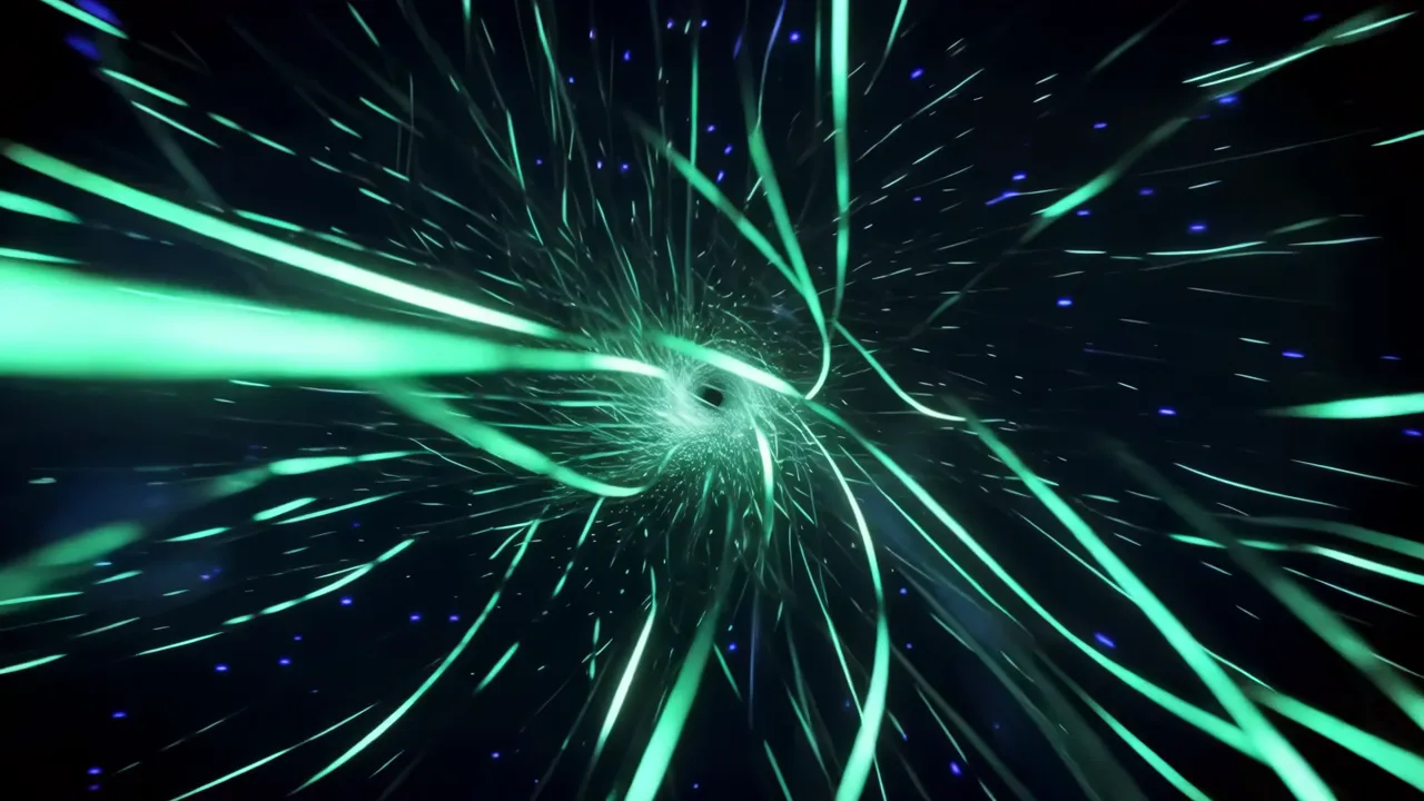 Dynamic Abstract Green Light Trails in Space Environment