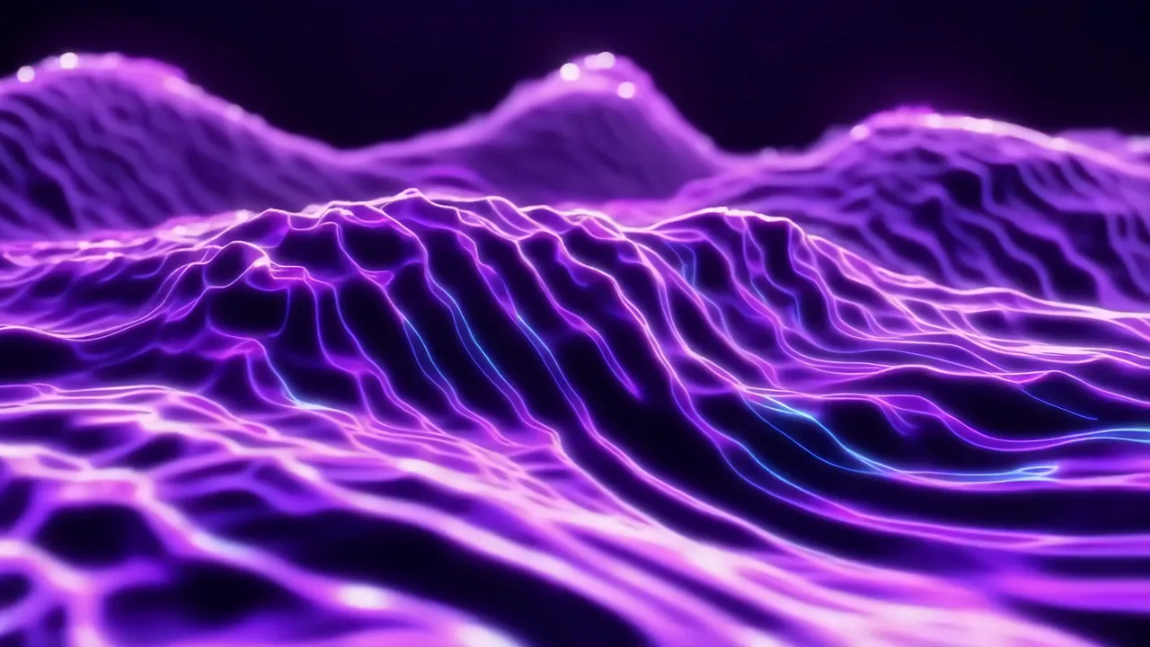 Dynamic Abstract Purple Neon Waves Formation