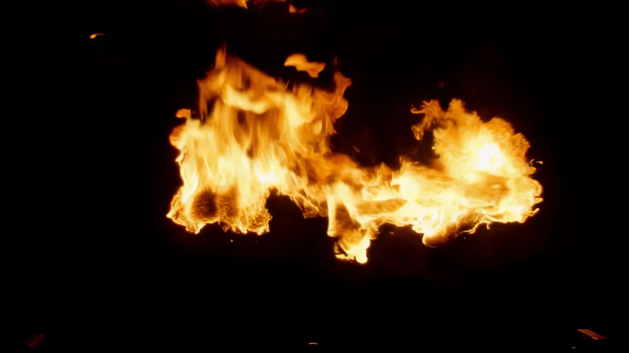 Dynamic Flame Tendril Curving and Reaching Across Frame