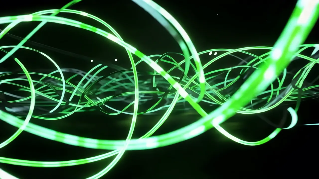 Dynamic Green Light Trails on Dark Background