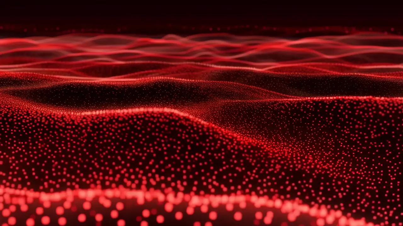 Dynamic Red Wave Pattern with Particles
