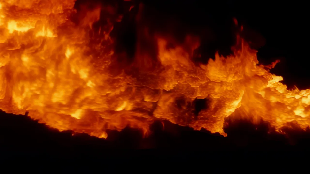 Dynamic Rolling Wave of Orange Fire on Black Background