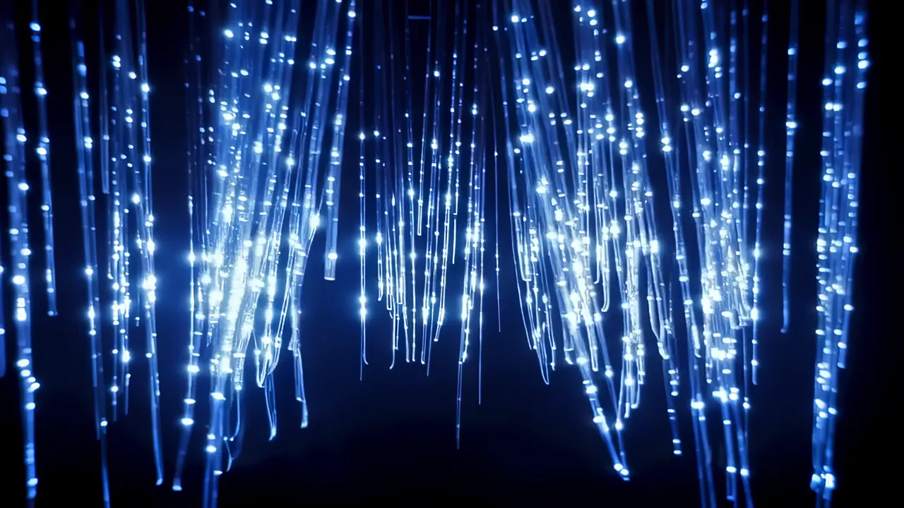 Electric Blue Light Filaments Flowing in Dark Background