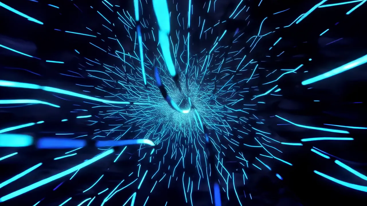 Electric Blue Light Filaments Rotating in 3D Space