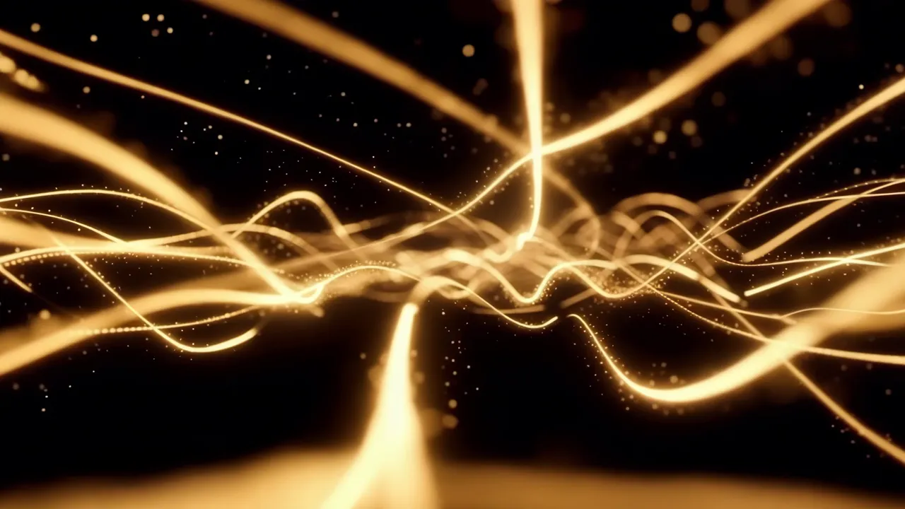 Elegant Flowing Golden Light Trails on Black Background