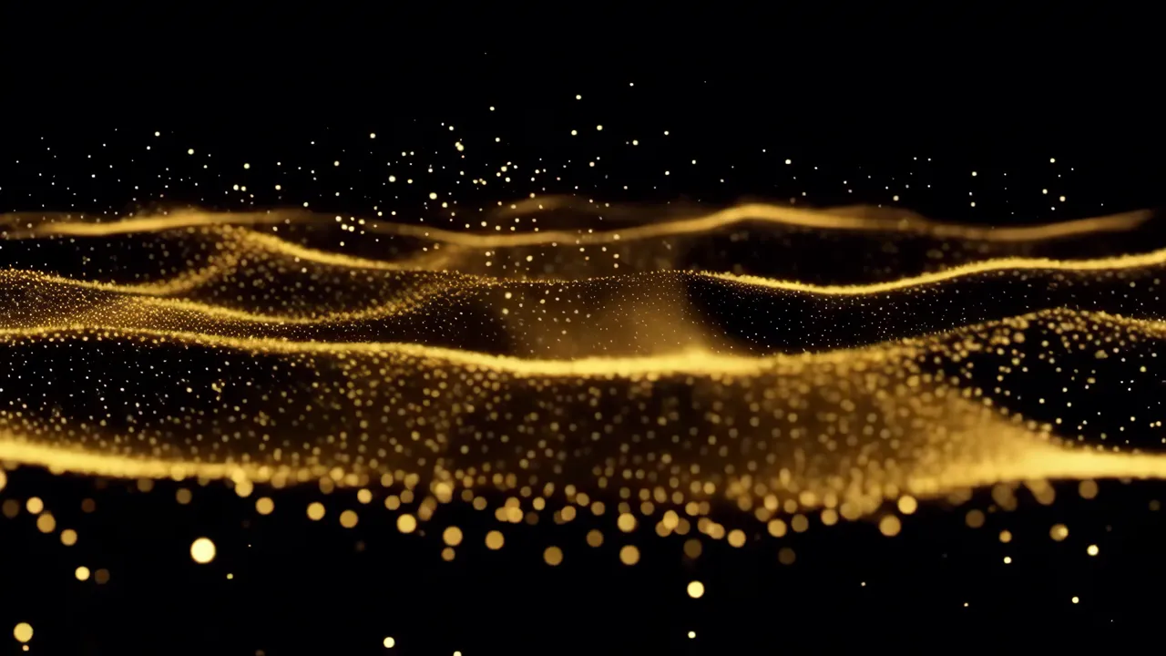 Elegant Gold Wave-Like Particles on Black Background