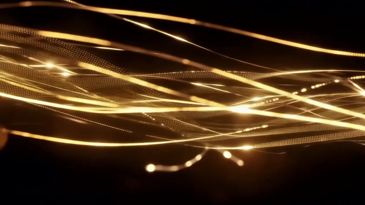 Elegant Golden Digital Light Trails on Dark Background