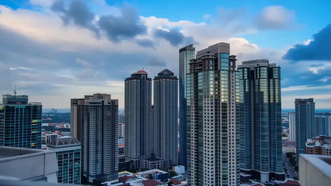 Elevated View of High-Rise Buildings in Modern City