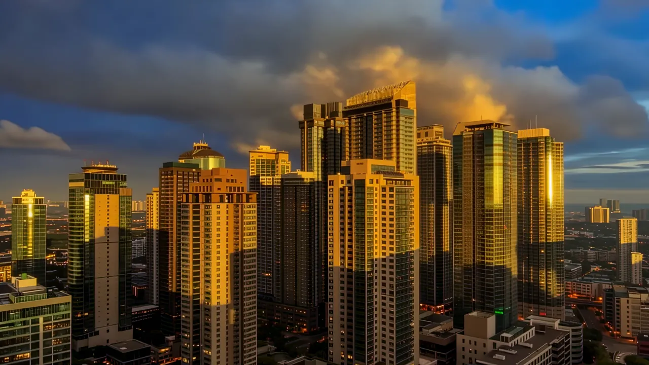 Elevated View of High-Rise Buildings in Modern City Center
