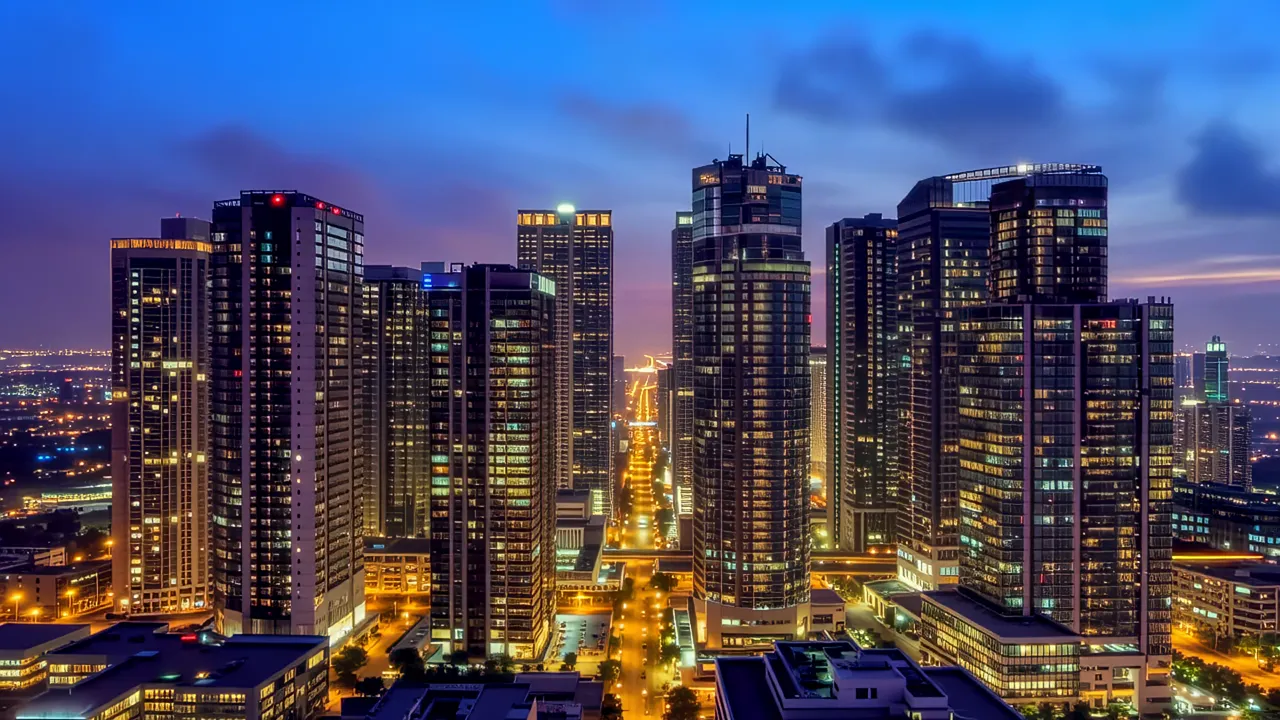Elevated View of Modern Cityscape at Sunset