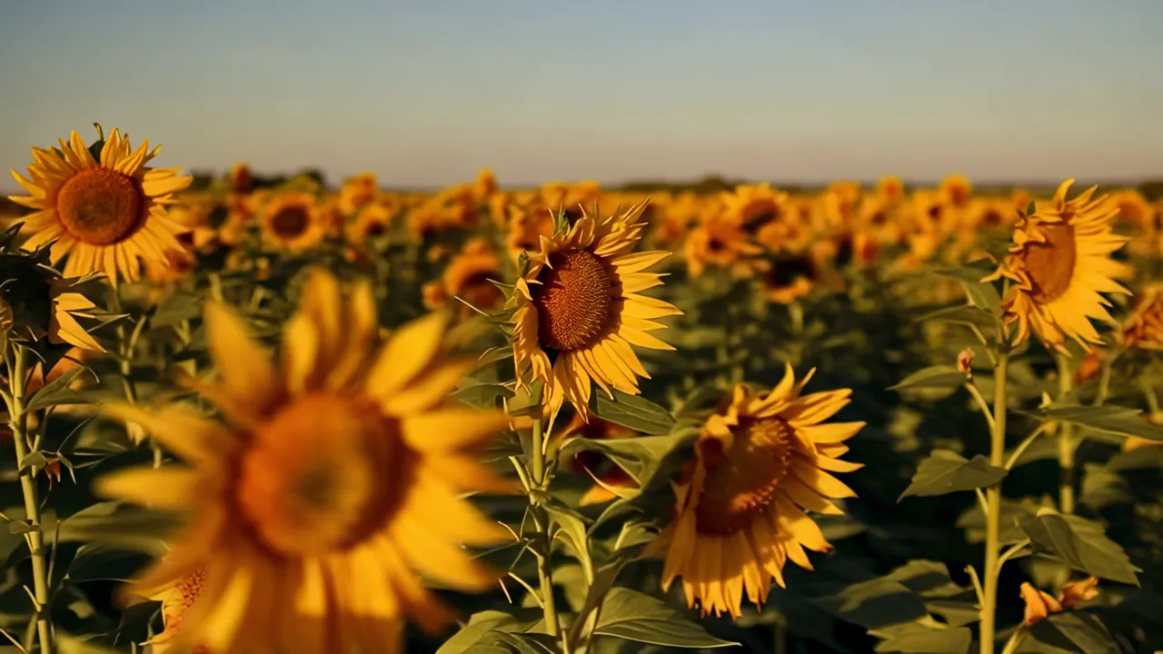 Endless Sunflower Field at Golden Hour
