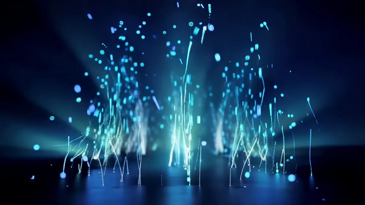 Erupting Blue Particle Streams in Dark Background