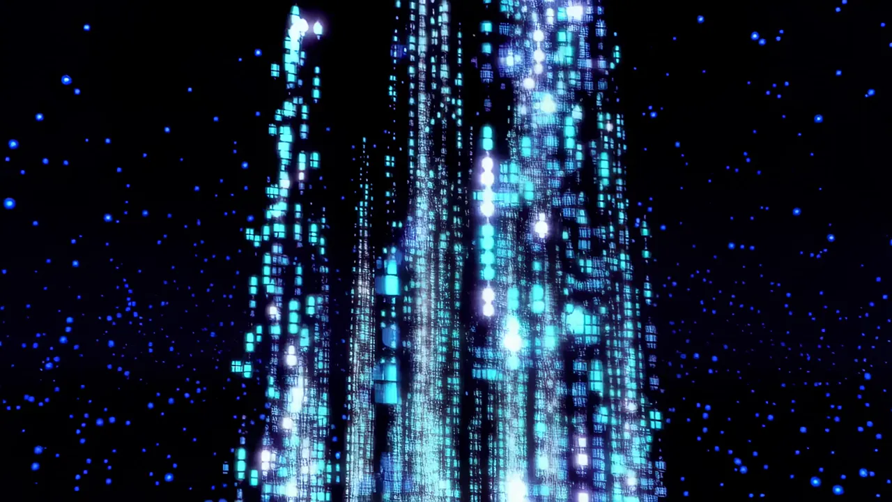 Erupting Streams of Blue Particle Data Dissolving Upward