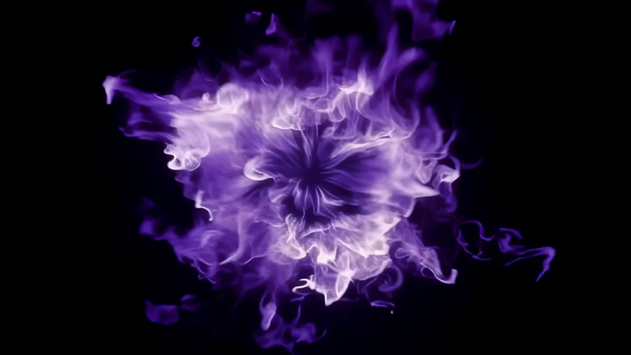 Expanding Purple Flame Mass Against Black Background