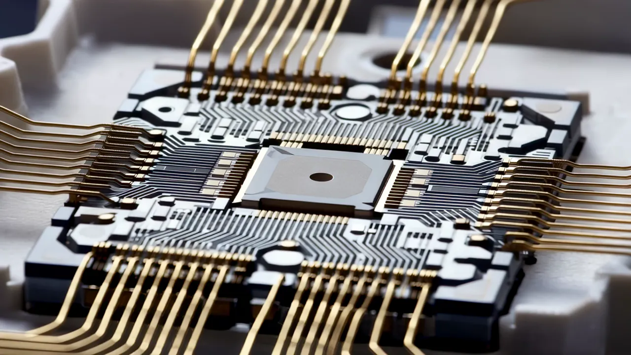 Extreme Close-Up of a Chip Die Surface with Metal Structures