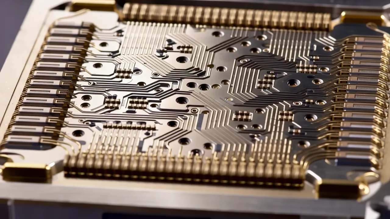 Extreme Close-Up of Chip Die Surface with Metal Interconnects