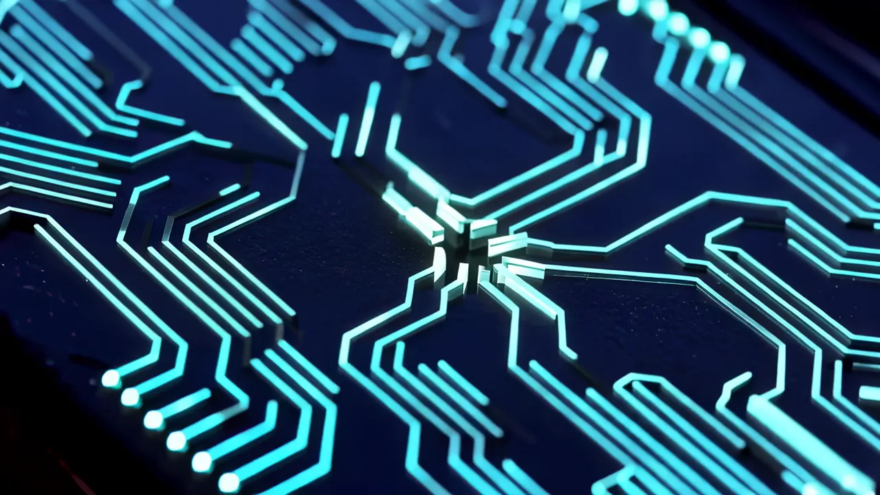 Extreme Close-Up of Etched Circuit Patterns on Silicon