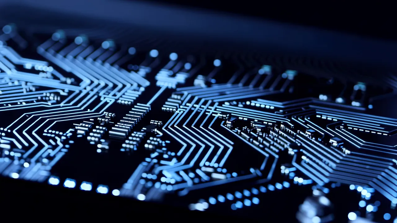 Extreme Close-Up of Etched Circuit Patterns on Silicon Surface