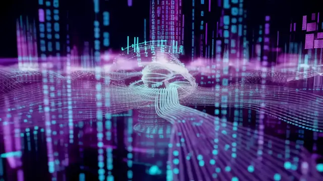 Fiber Optic Cables with Data Streams in Neon Colors