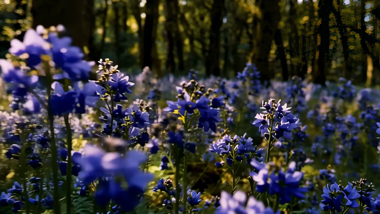 Field of Bluebells in Dappled Forest Light