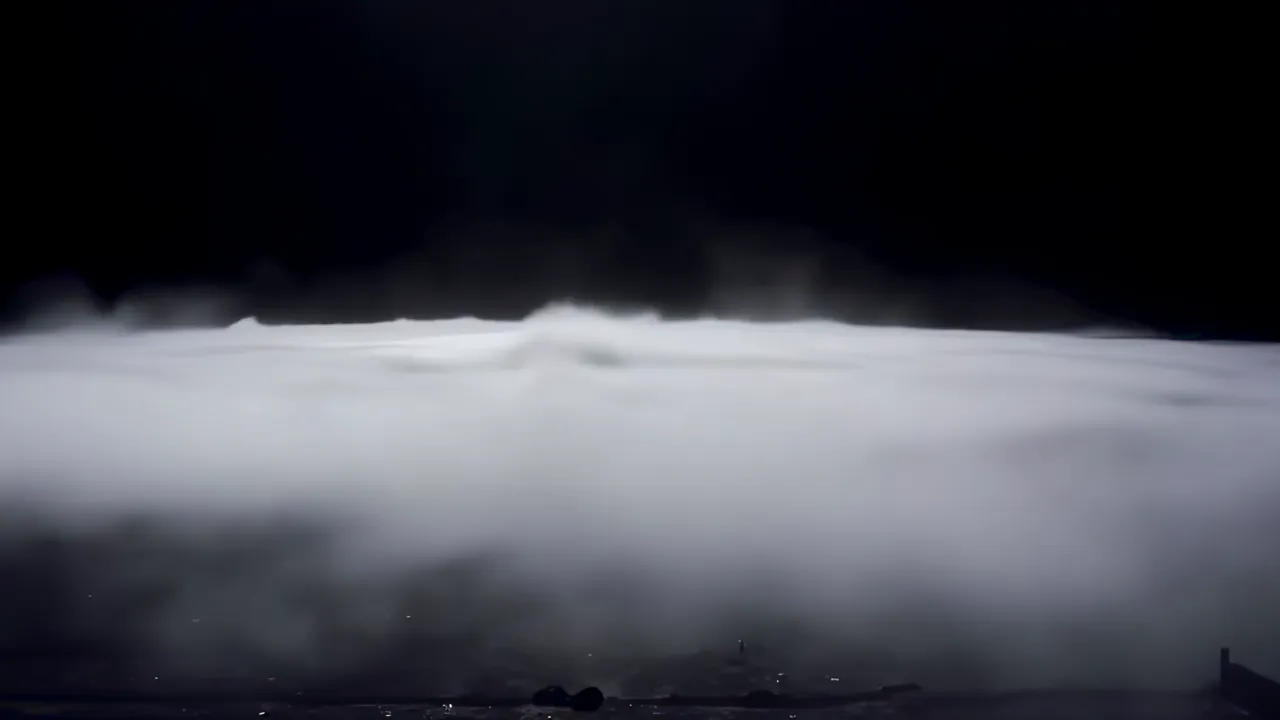 Flat Layer of Mist Spreading Over Ground in Darkness