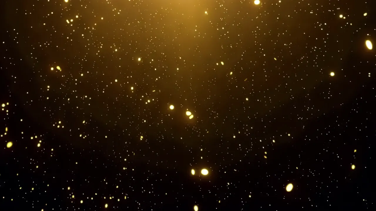 Floating Gold Particles on Dark Background