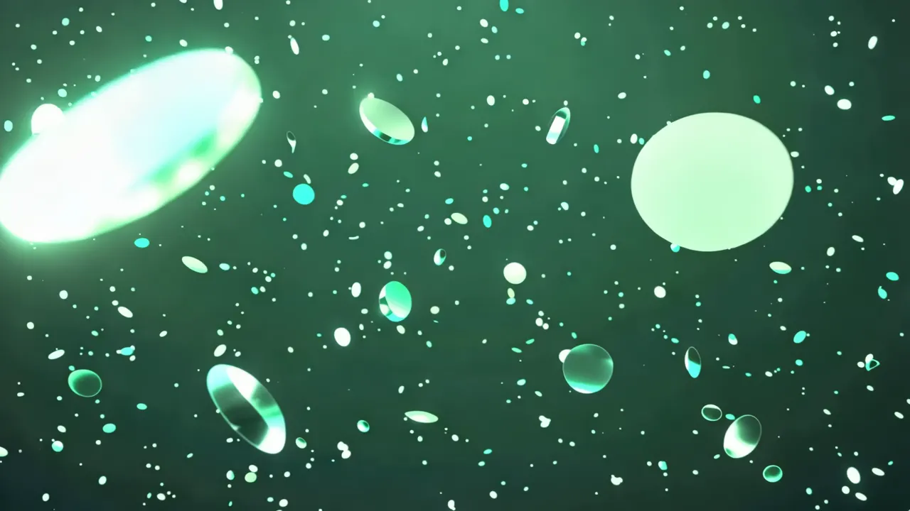 Floating Green Shimmering Background with Bubbles