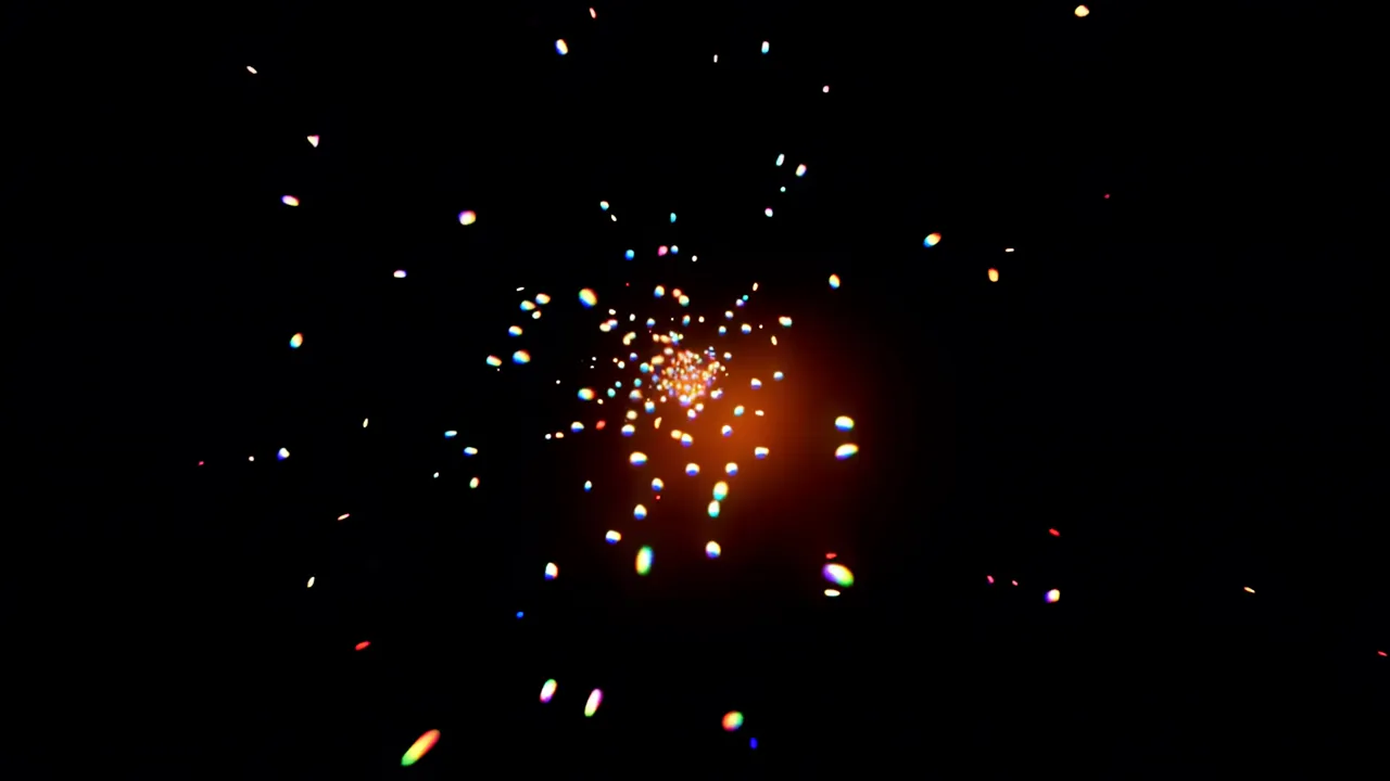 Floating Rainbow Light Fragments on Black Background