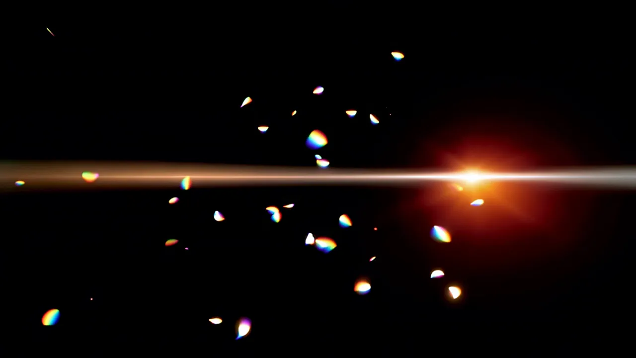 Floating Rainbow Light Fragments on Black Background