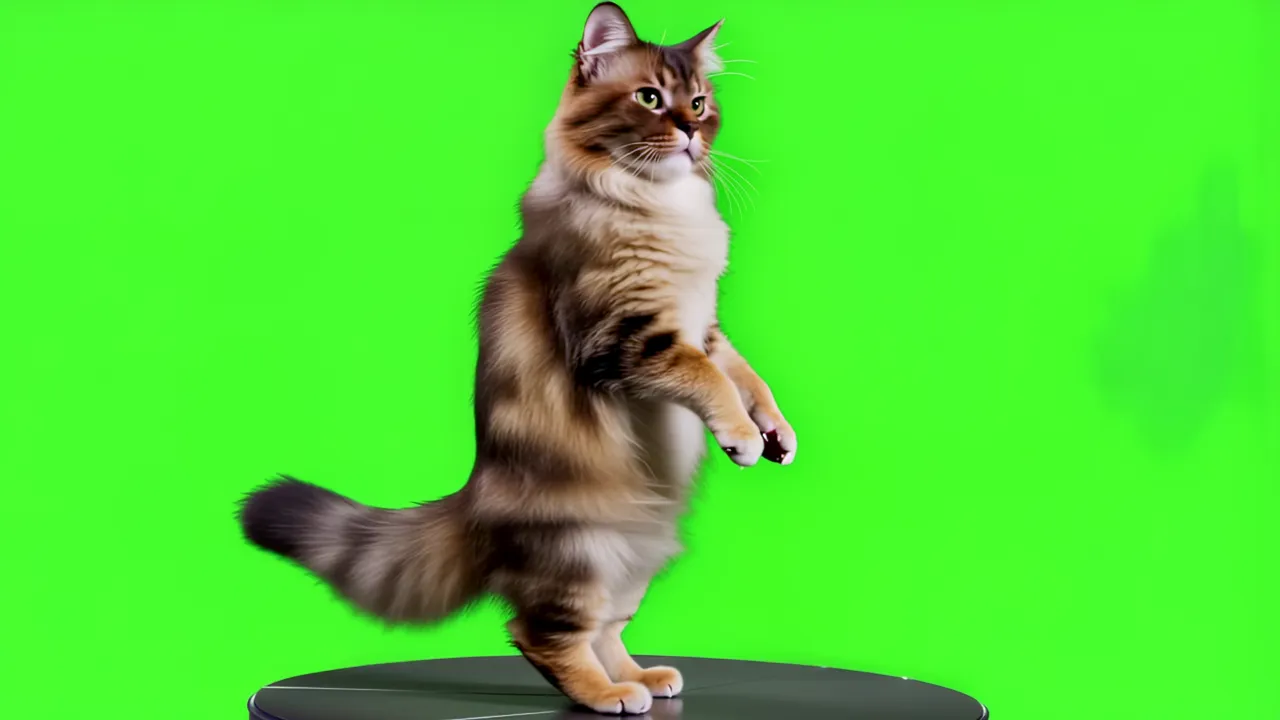 Fluffy Maine Coon Cat Standing Upright on Green Screen