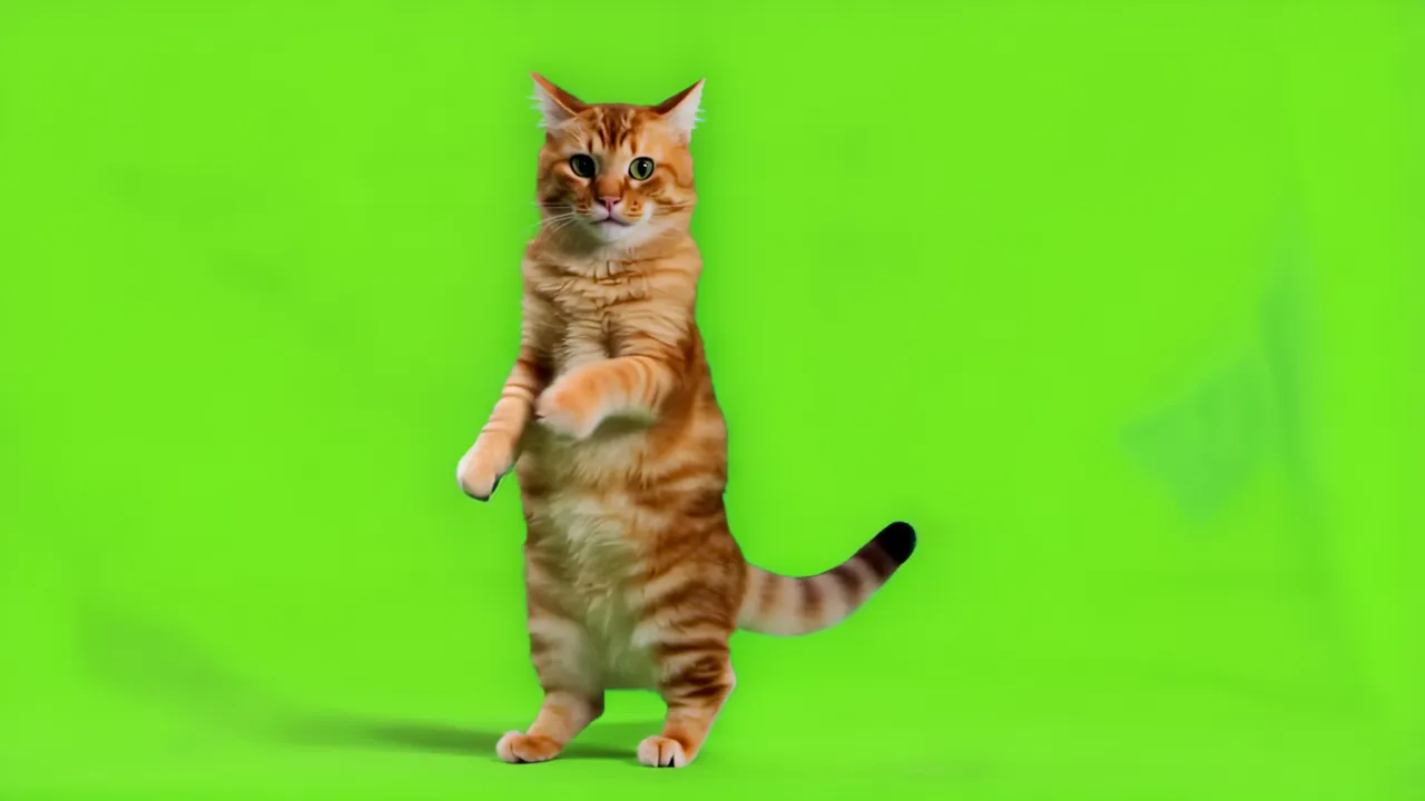 Fluffy Orange Tabby Cat Standing Upright on Two Hind Legs