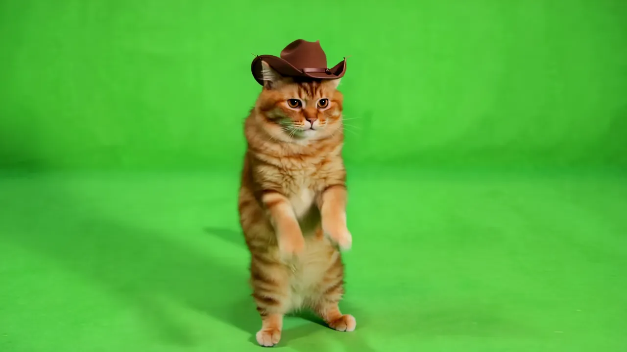 Fluffy Orange Tabby Cat Standing Upright with Cowboy Hat