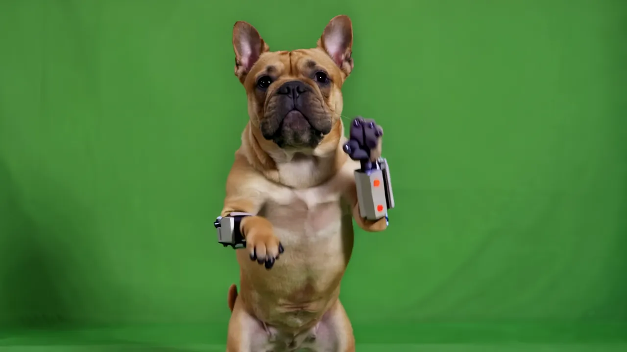 French Bulldog Standing Upright on Hind Legs Against Green Screen