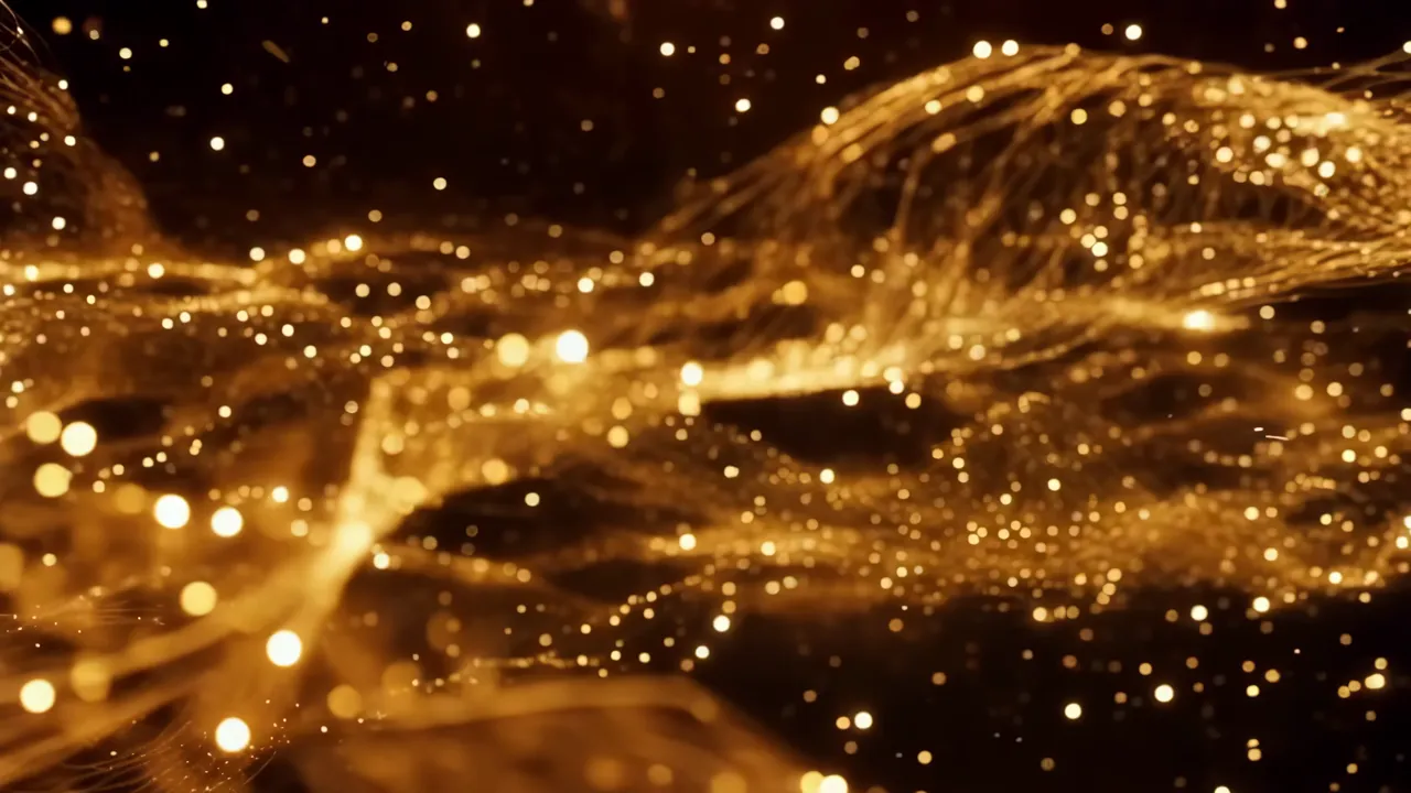Futuristic Golden Energy Flowing Background with Sparkles