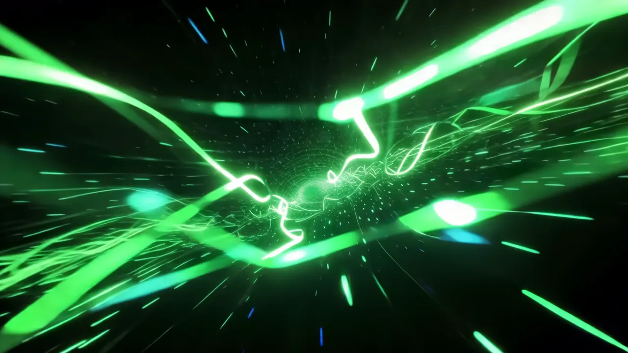 Futuristic Green Light Trails in Dark Background