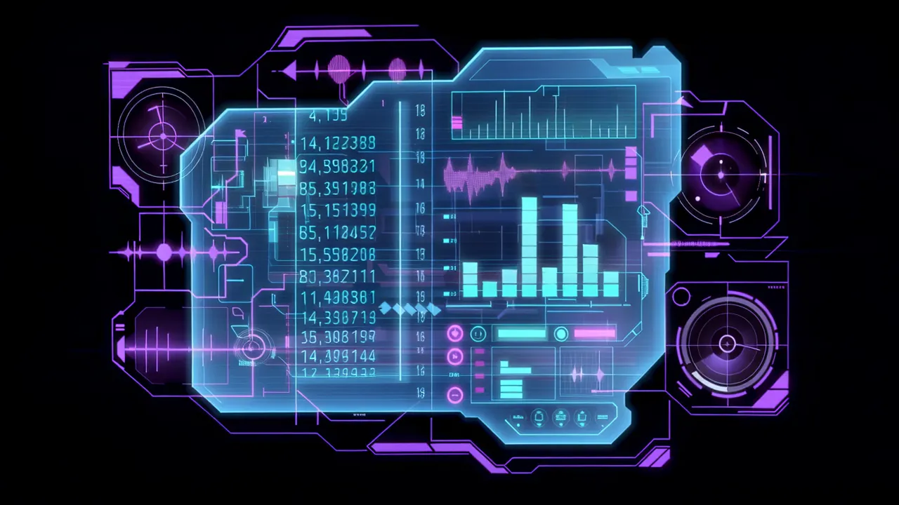 Futuristic Holographic Data Panel with Graphs and Readouts