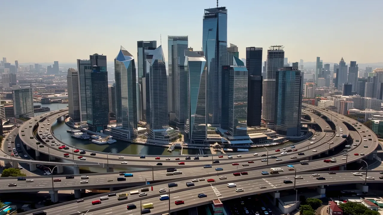 Futuristic Shanghai Pudong Financial District Aerial View