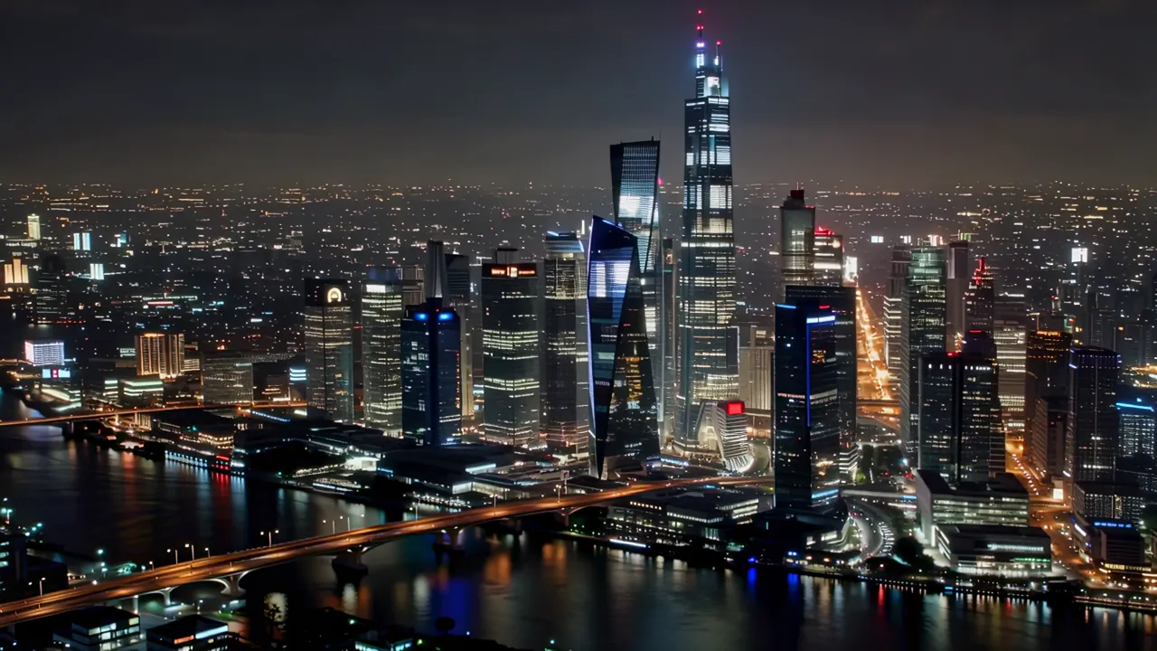 Futuristic Shanghai Pudong Financial District at Night