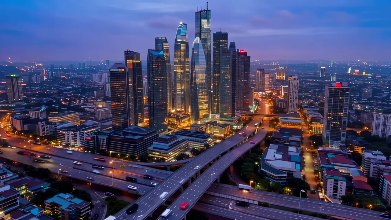 Futuristic Skyline of Singapore's CBD at Dusk