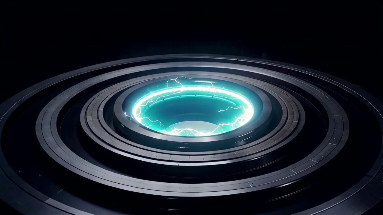 Futuristic Teleport Pad Glowing in Dark Environment