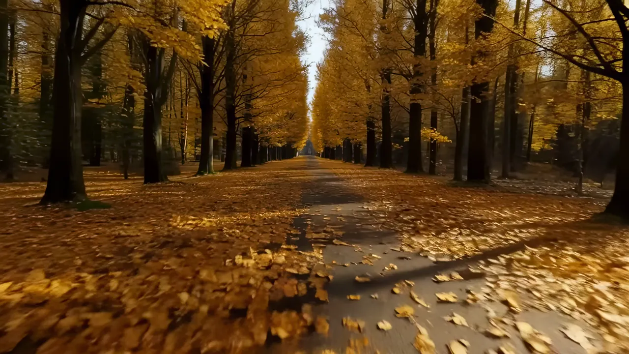 Ginkgo Tree Avenue in Vibrant Autumn Colors