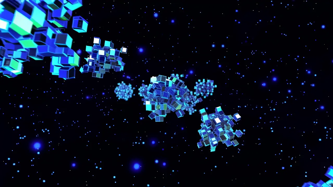 Glowing Blue Data Clusters in Cosmic Space