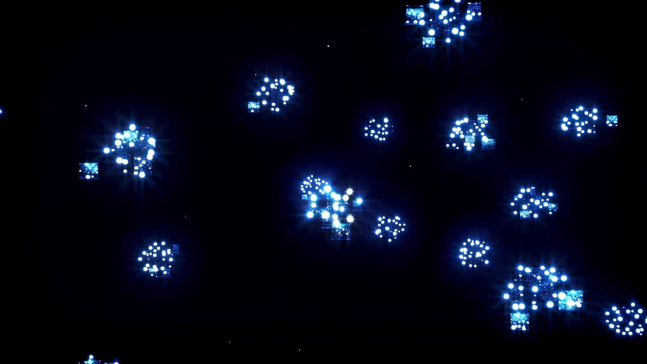 Glowing Blue Data Clusters in Dark Background