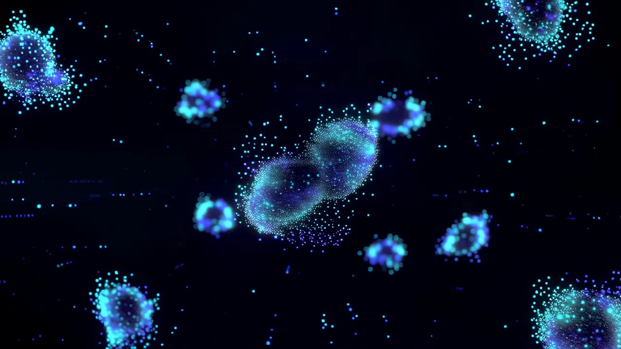 Glowing Blue Data Clusters in Dark Space