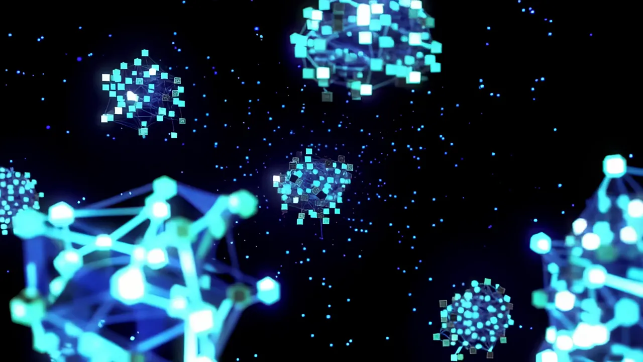 Glowing Blue Data Clusters in Dark Space