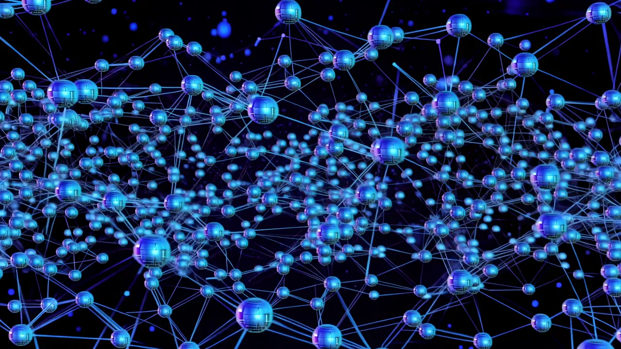 Glowing Blue Data Network with Fiber Connections