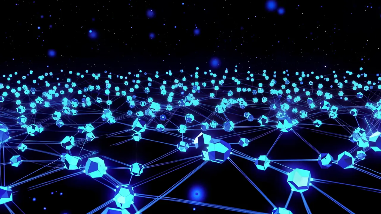 Glowing Blue Data Network with Luminous Fiber Connections
